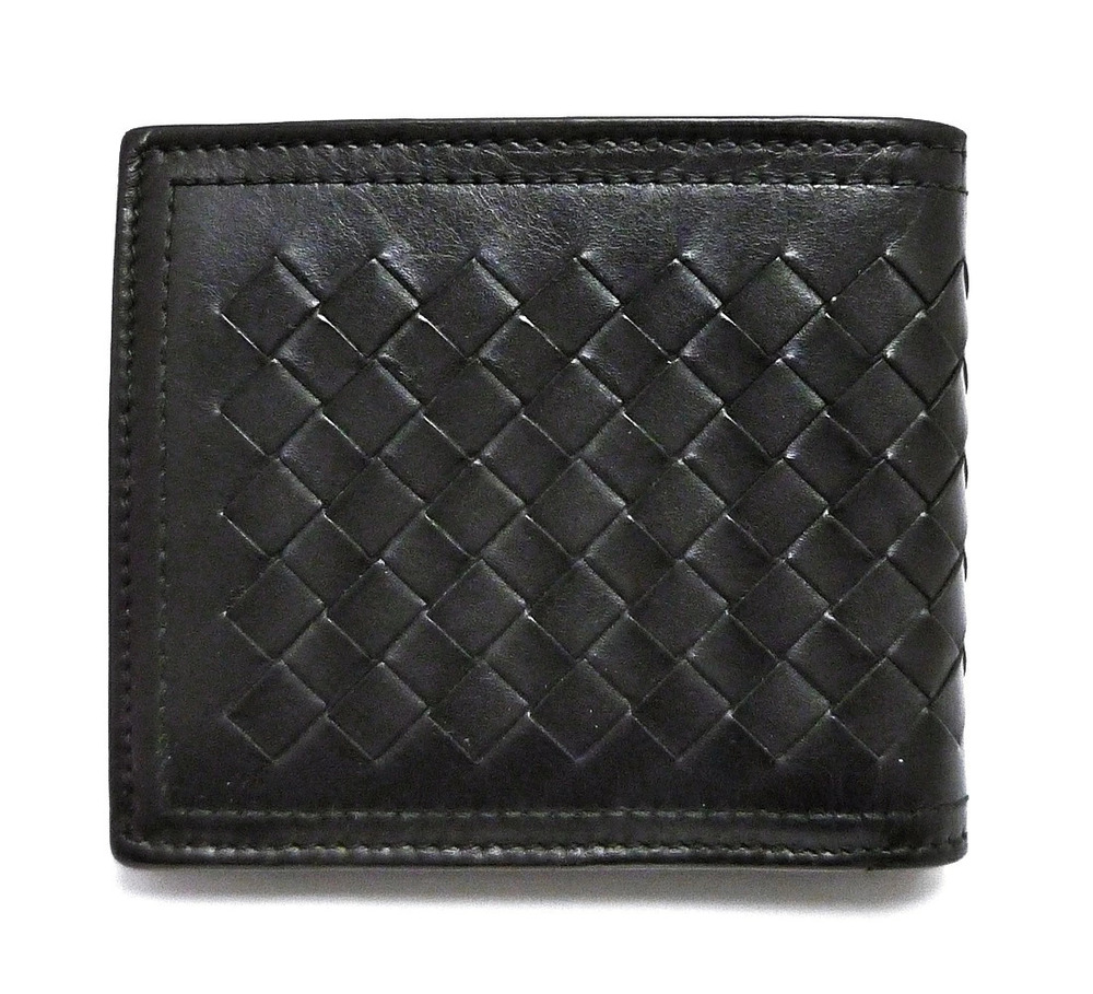 BOTTEGA VENETA Bi fold Wallet Intrecciato Pocket Leather Black Gray